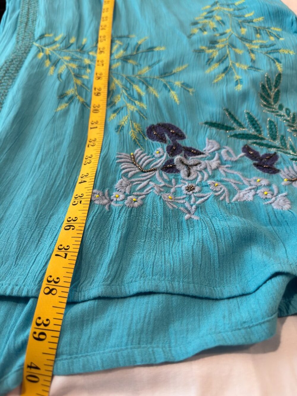 Chico’s Special Edition Embroidered Beaded Turquoise Ruana Duster Kimono S/M - Picture 14 of 16